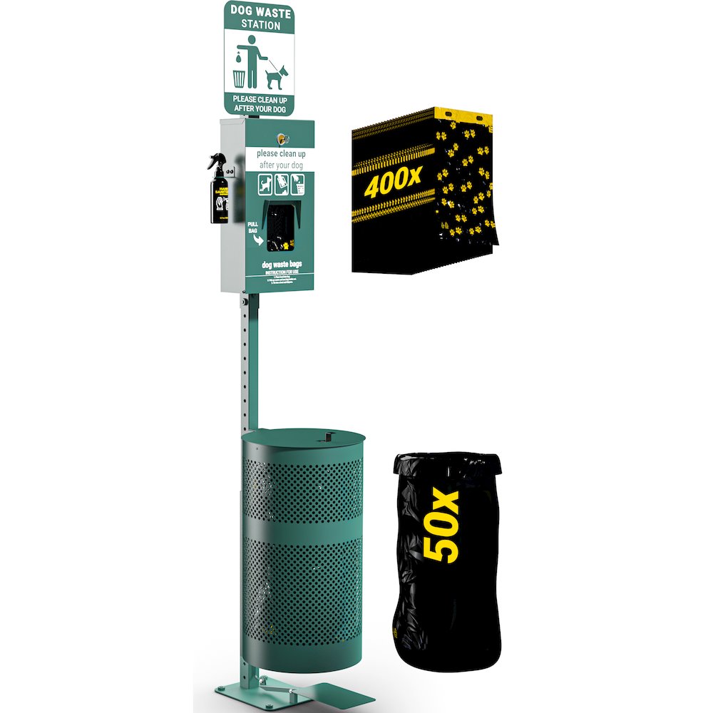 Pet Waste Station with Lidded Pedal Trash Can. Picture 1