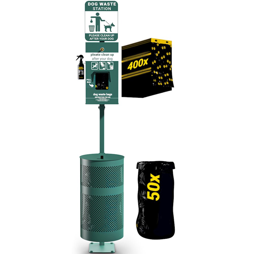 Pet Waste Station with Lidded Trash Can. Picture 1