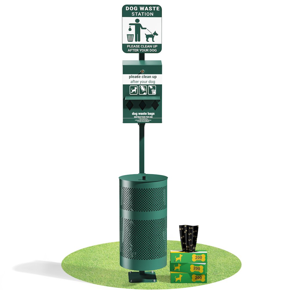 Pet Waste Station with Lidded Trash Can. Picture 1