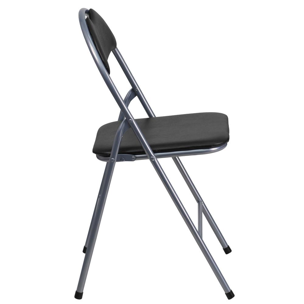 HERCULES Series Black Vinyl Metal Folding Chair with Carrying Handle. Picture 3