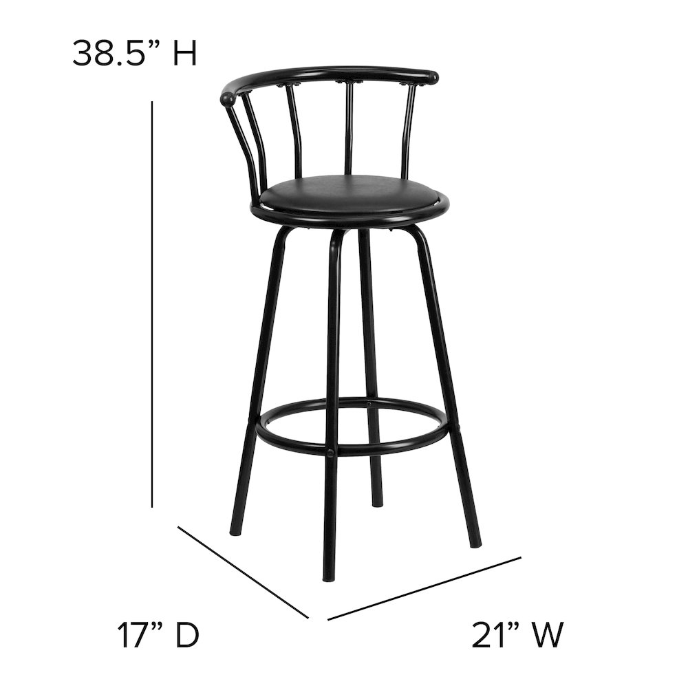 Back Black Metal Barstool with Black Vinyl Swivel Seat. Picture 6