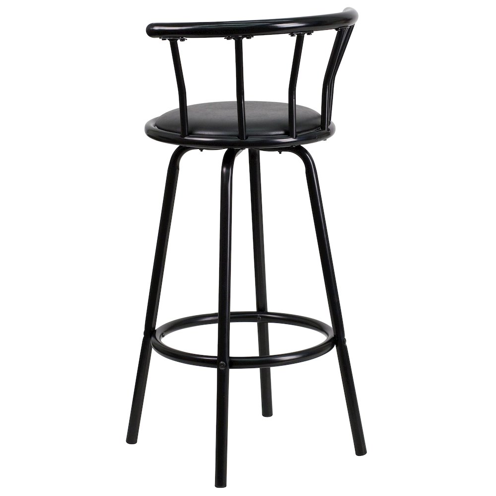 Back Black Metal Barstool with Black Vinyl Swivel Seat. Picture 8