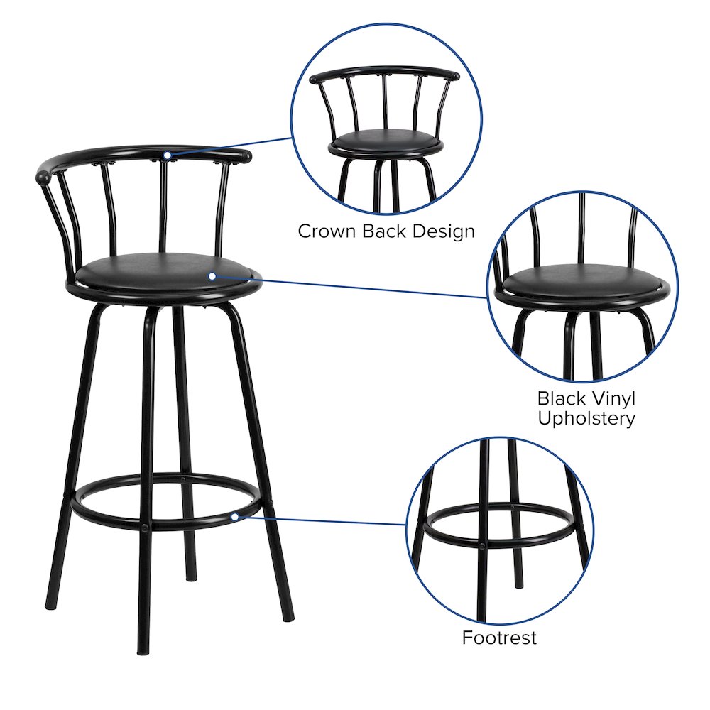 Back Black Metal Barstool with Black Vinyl Swivel Seat. Picture 5