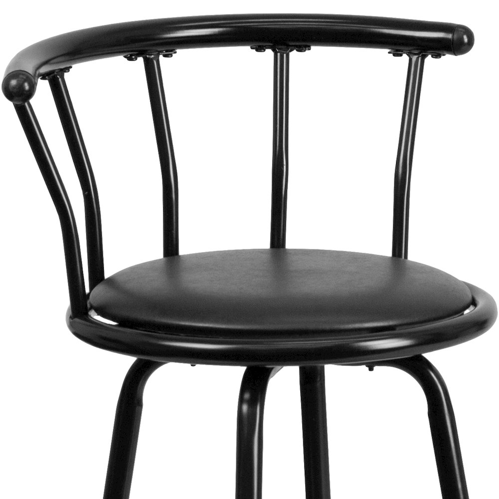 Back Black Metal Barstool with Black Vinyl Swivel Seat. Picture 12