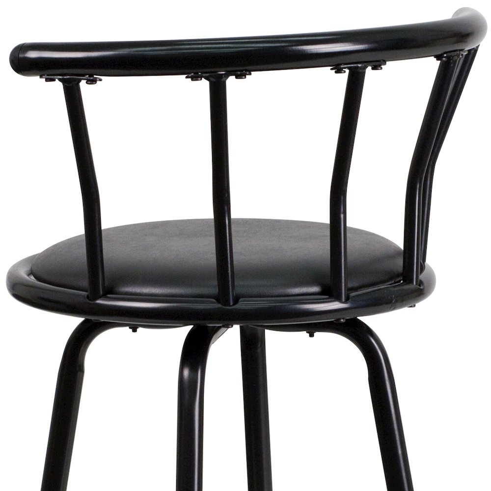 Back Black Metal Barstool with Black Vinyl Swivel Seat. Picture 9