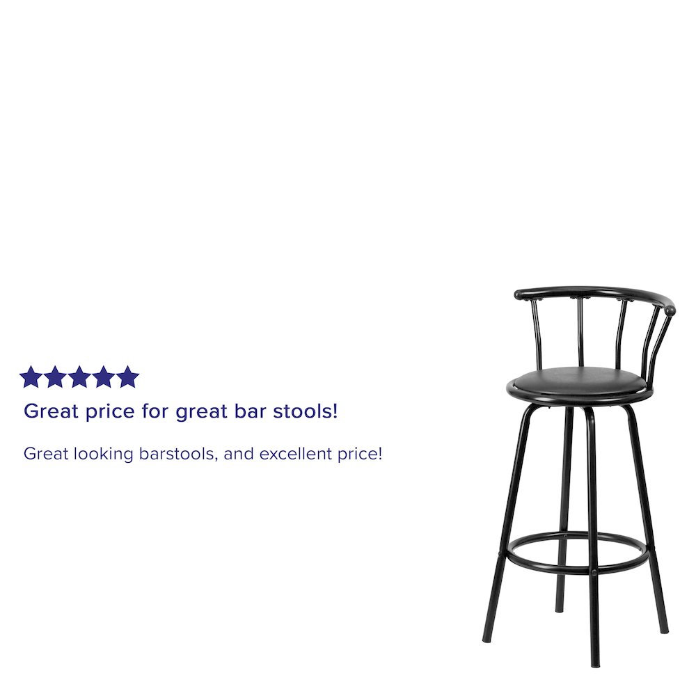 Back Black Metal Barstool with Black Vinyl Swivel Seat. Picture 4