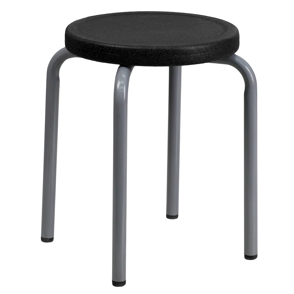 Stackable Stool with Black Seat and Silver Powder Coated Frame. Picture 1