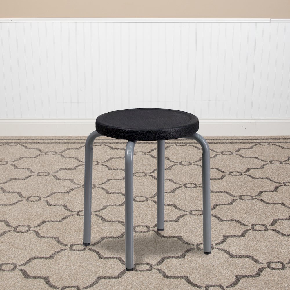 Stackable Stool with Black Seat and Silver Powder Coated Frame. Picture 2