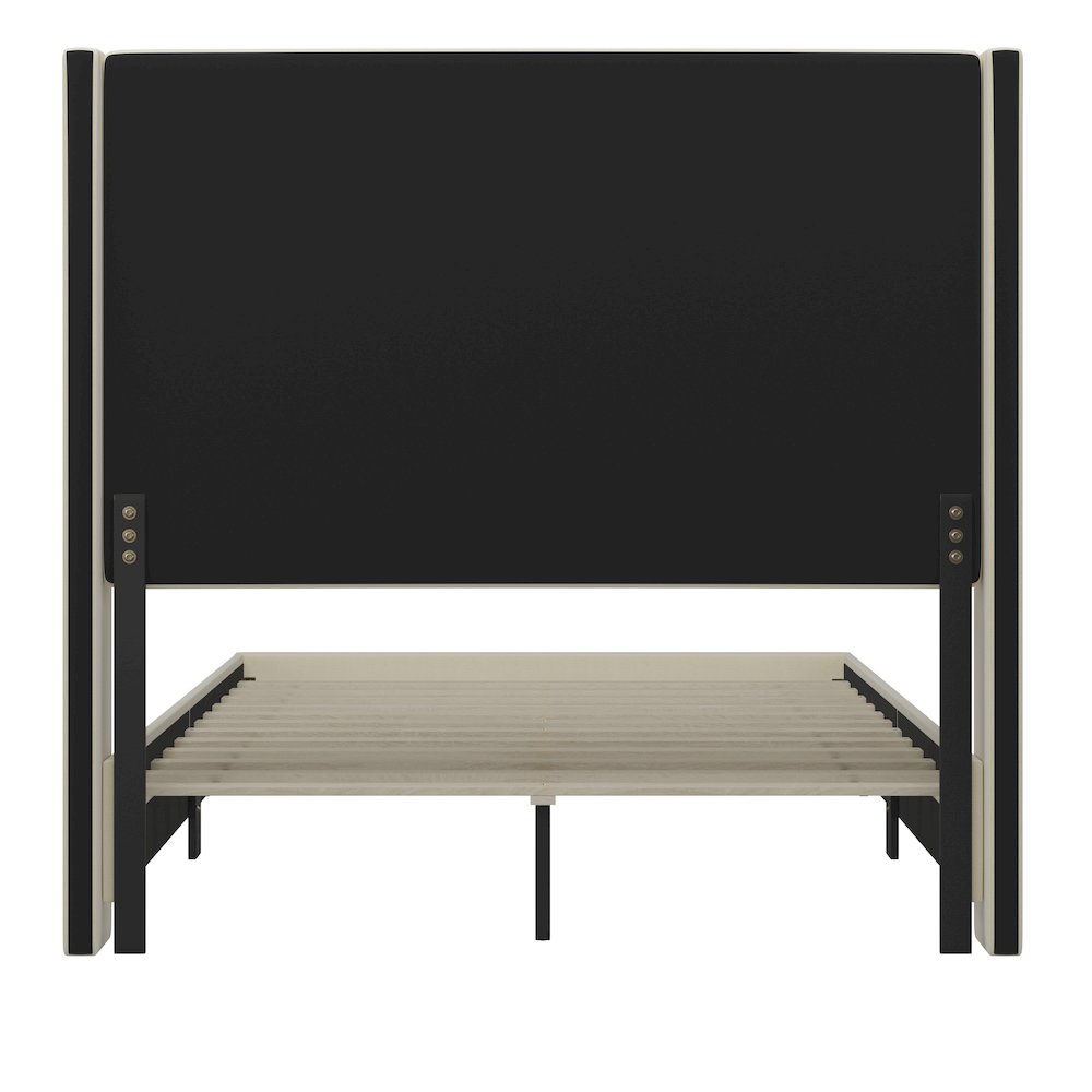 Full Upholstered Platform Bed with Channel Stitched Wingback Headboard, Beige. Picture 8