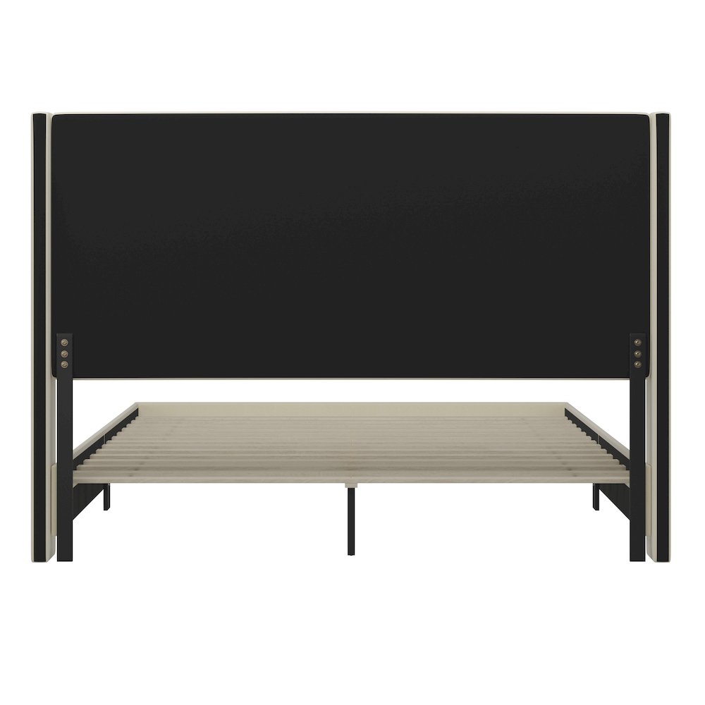 King Upholstered Platform Bed with Channel Stitched Wingback Headboard, Beige. Picture 8