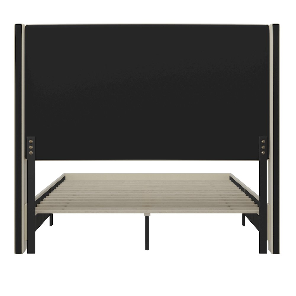 Queen Upholstered Platform Bed with Channel Stitched Wingback Headboard, Beige. Picture 8