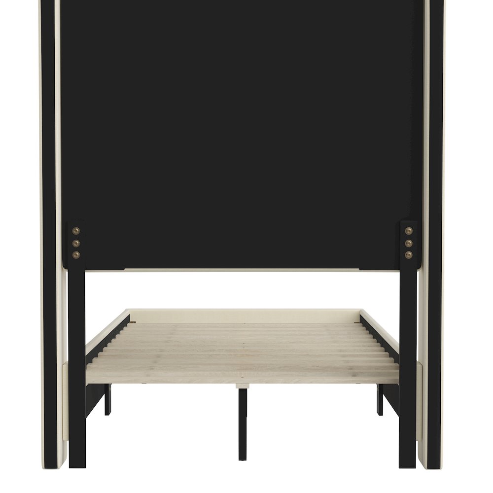 Twin Upholstered Platform Bed with Channel Stitched Wingback Headboard, Beige. Picture 8