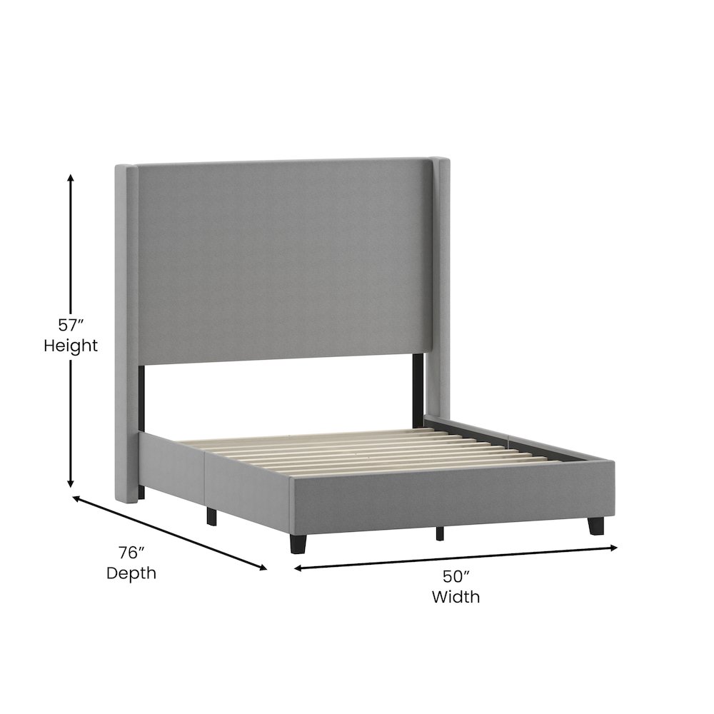 Full Upholstered Platform Bed with Channel Stitched Wingback Headboard, Gray. Picture 5