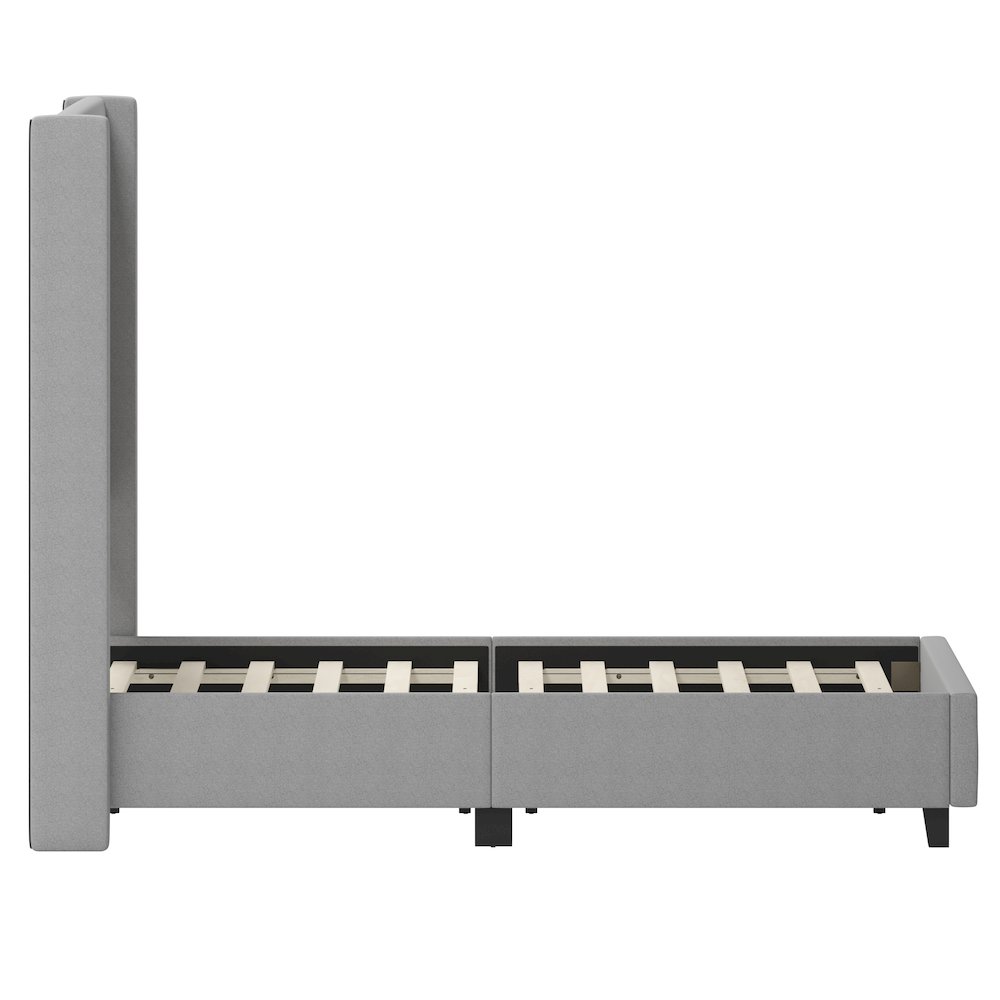 Full Upholstered Platform Bed with Channel Stitched Wingback Headboard, Gray. Picture 9