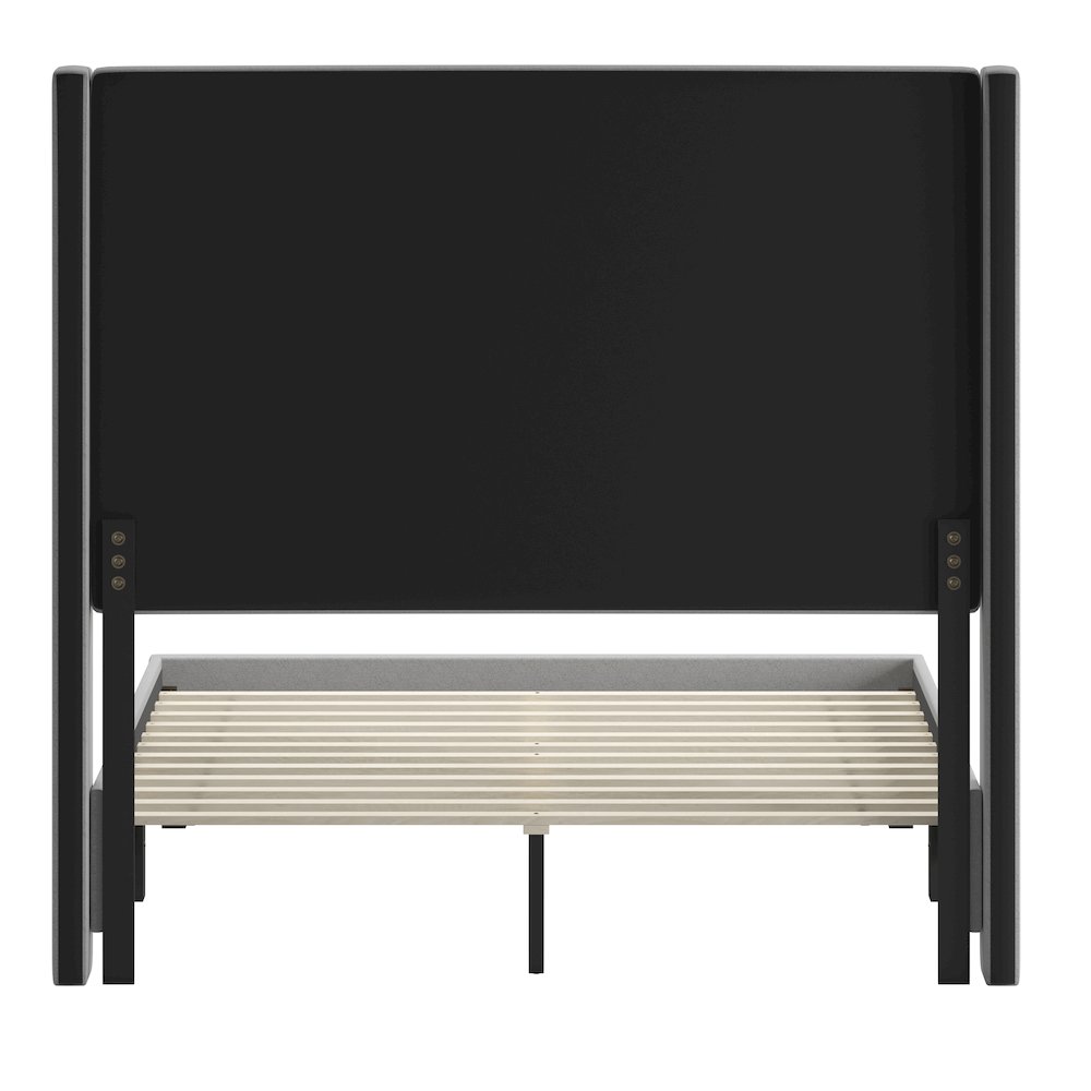 Full Upholstered Platform Bed with Channel Stitched Wingback Headboard, Gray. Picture 8