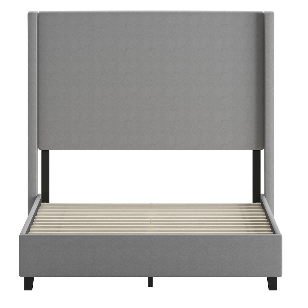 Full Upholstered Platform Bed with Channel Stitched Wingback Headboard, Gray. Picture 10