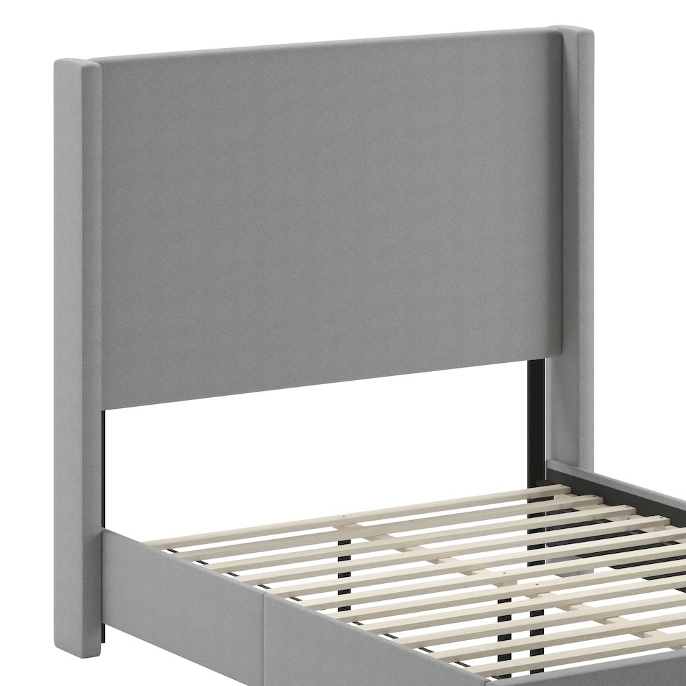 Full Upholstered Platform Bed with Channel Stitched Wingback Headboard, Gray. Picture 11