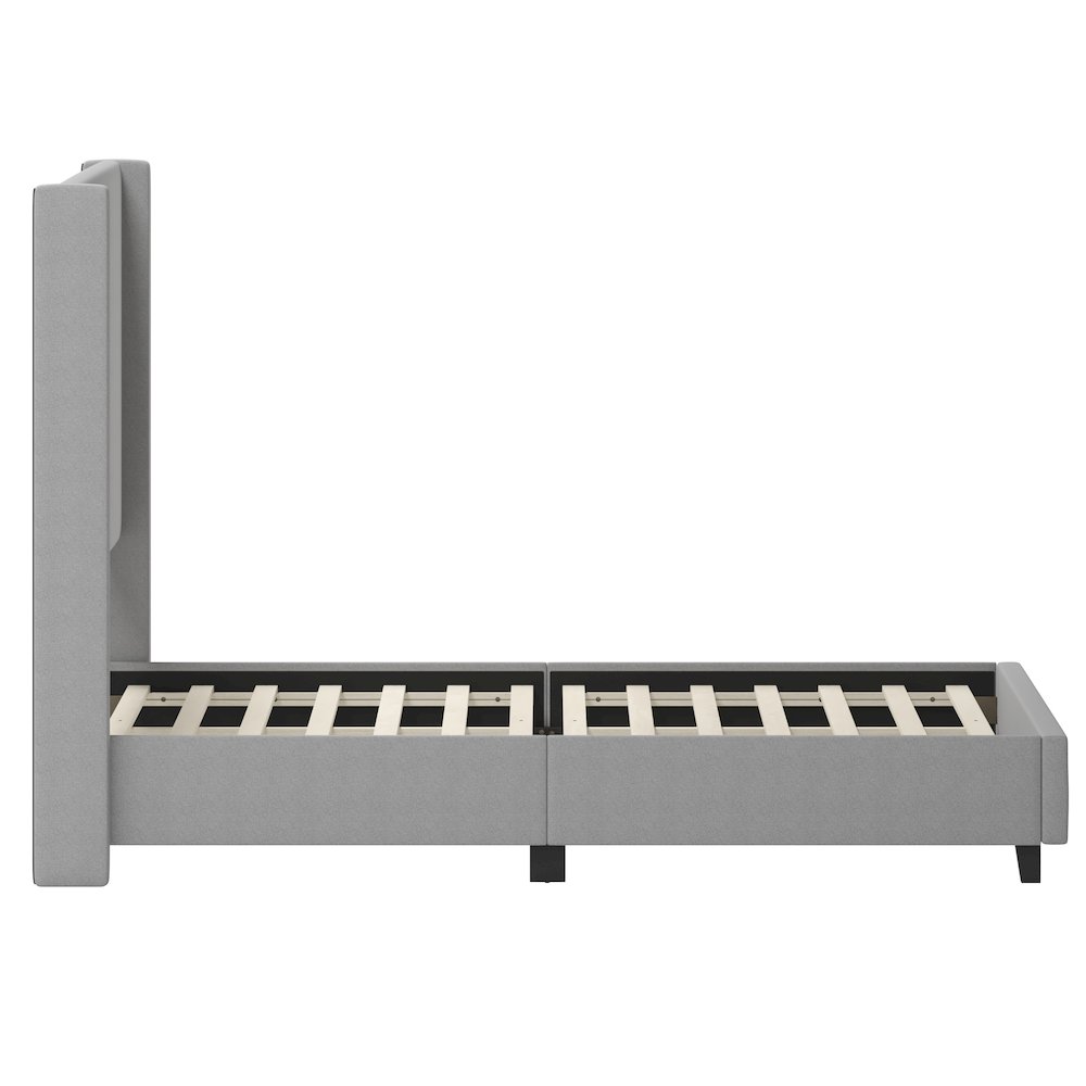 King Upholstered Platform Bed with Channel Stitched Wingback Headboard, Gray. Picture 9