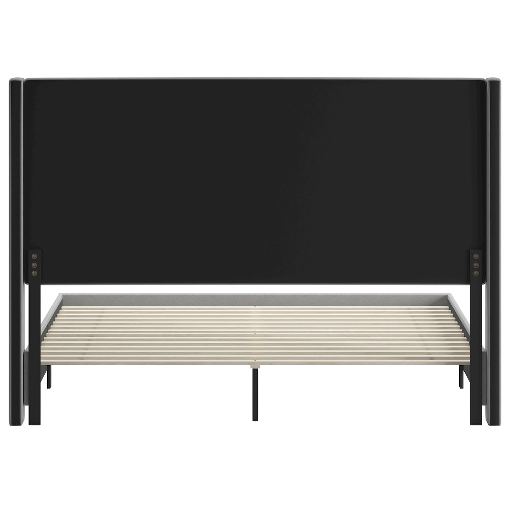King Upholstered Platform Bed with Channel Stitched Wingback Headboard, Gray. Picture 8