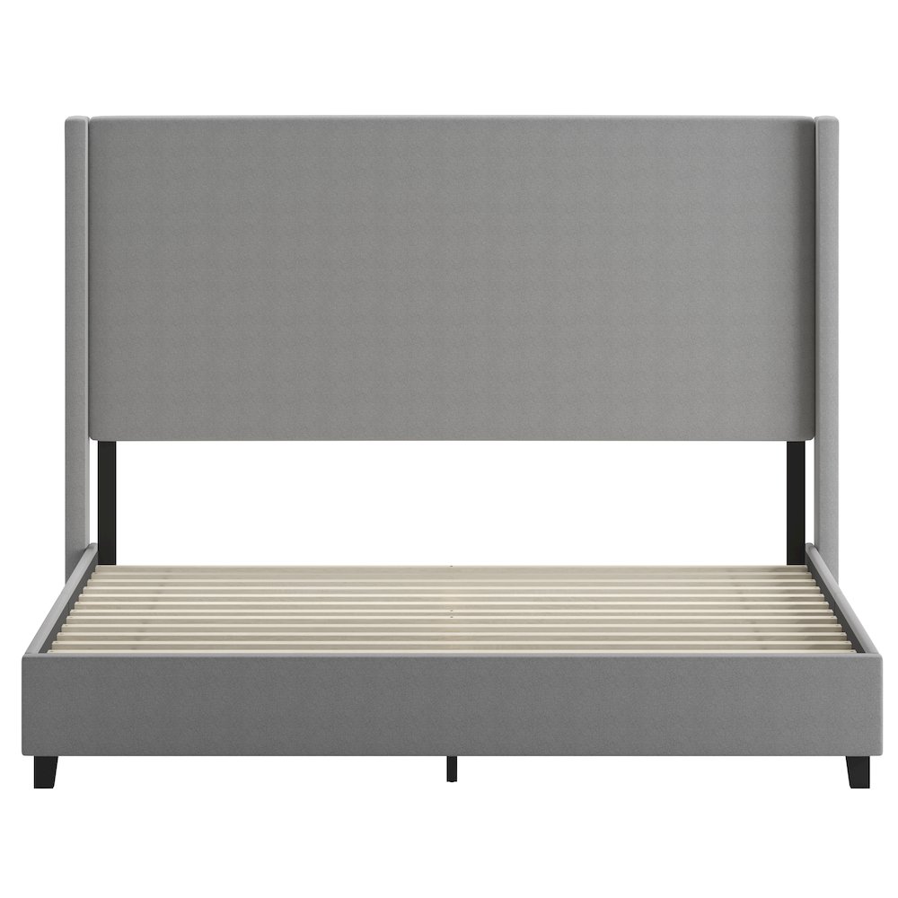 King Upholstered Platform Bed with Channel Stitched Wingback Headboard, Gray. Picture 10
