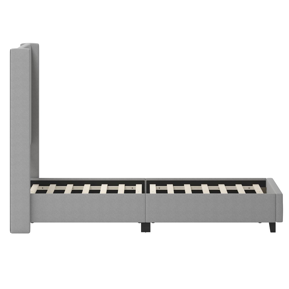 Queen Upholstered Platform Bed with Channel Stitched Wingback Headboard, Gray. Picture 9
