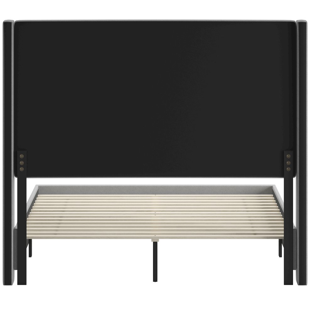 Queen Upholstered Platform Bed with Channel Stitched Wingback Headboard, Gray. Picture 8