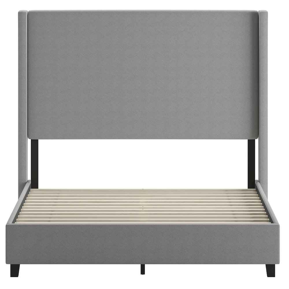 Queen Upholstered Platform Bed with Channel Stitched Wingback Headboard, Gray. Picture 10