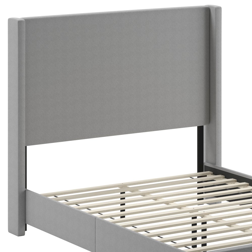 Queen Upholstered Platform Bed with Channel Stitched Wingback Headboard, Gray. Picture 11