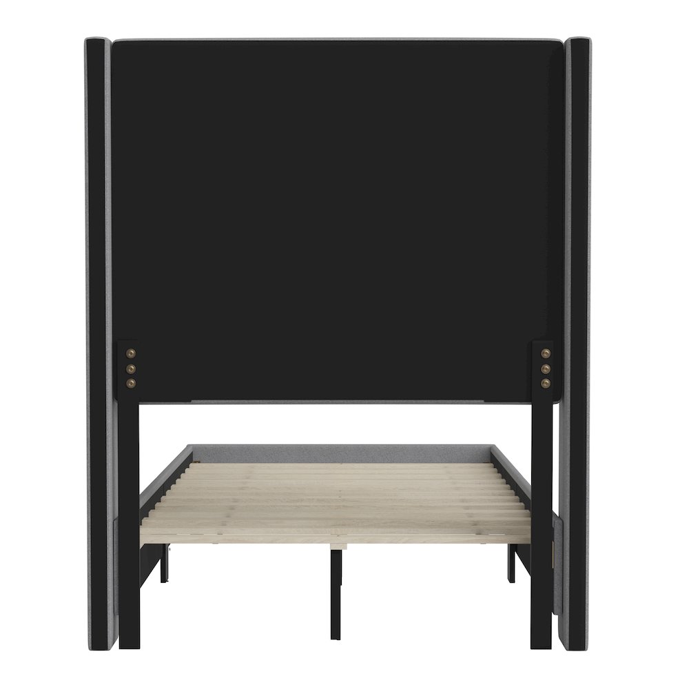 Twin Upholstered Platform Bed with Channel Stitched Wingback Headboard, Gray. Picture 8