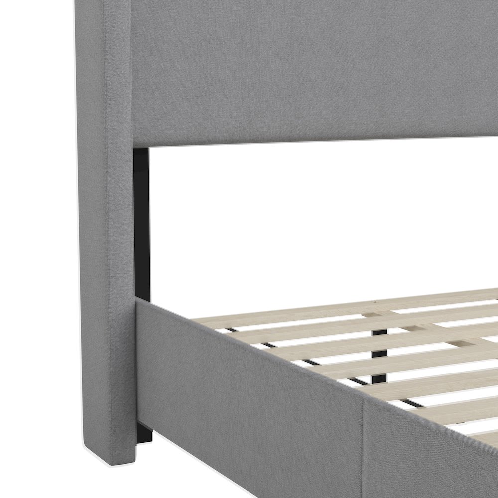 Twin Upholstered Platform Bed with Channel Stitched Wingback Headboard, Gray. Picture 11