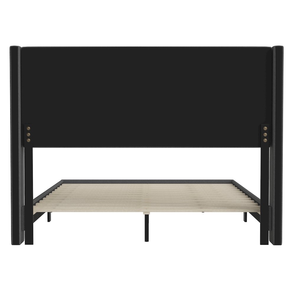 Queen Upholstered Platform Bed with Wingback Headboard, Charcoal Faux Linen. Picture 8