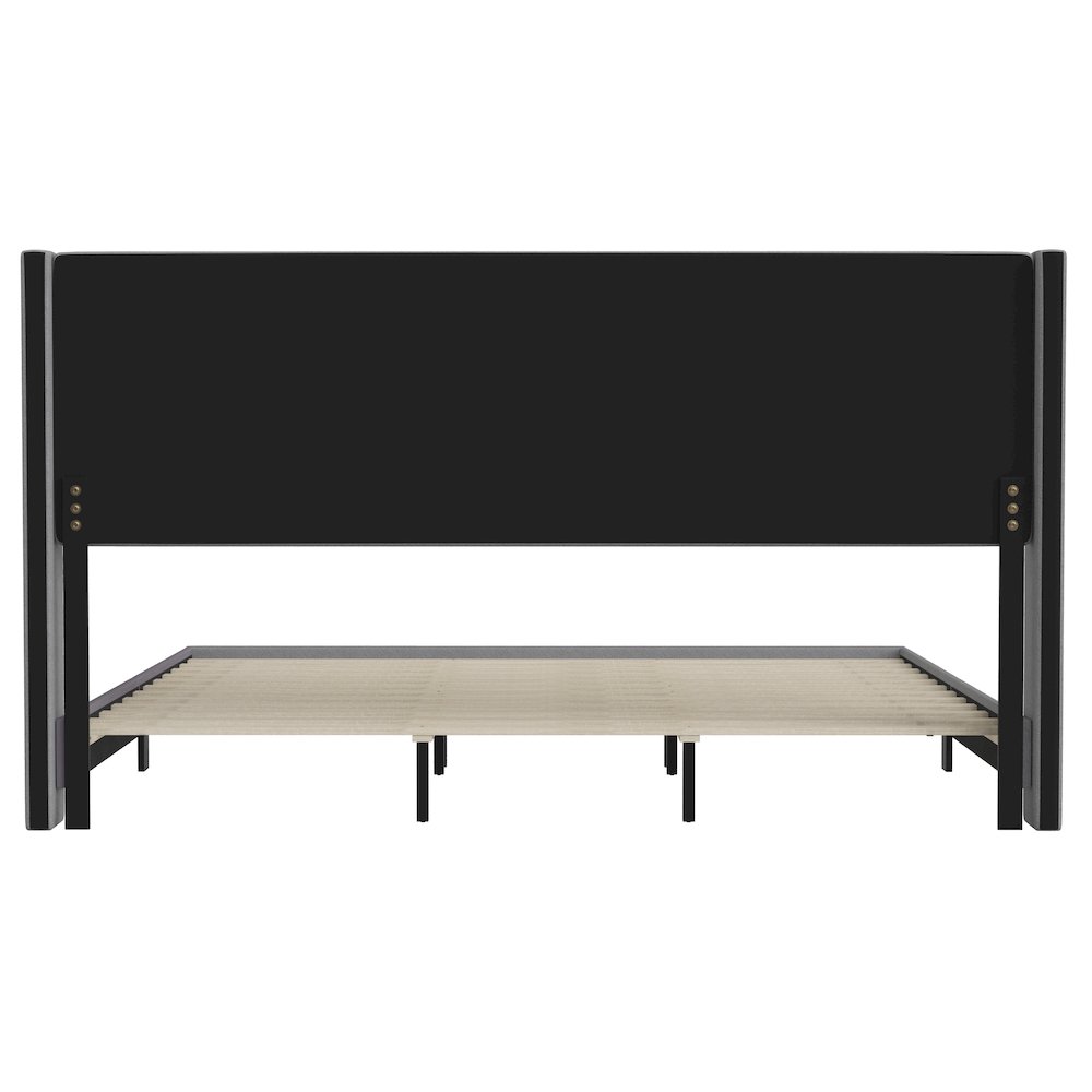 King Upholstered Platform Bed with Wingback Headboard, Gray Faux Linen. Picture 8