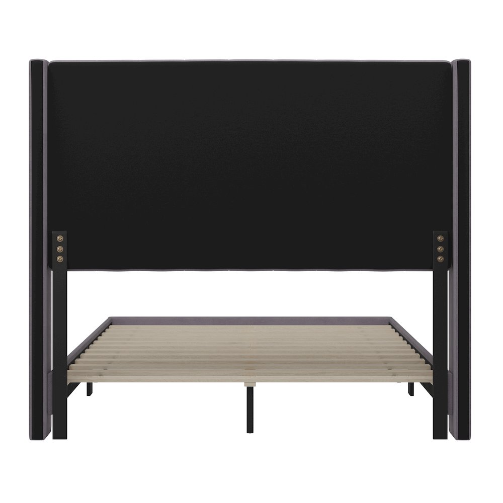 Full Upholstered Platform Bed with Vertical Stitched Headboard, Gray Velvet. Picture 8