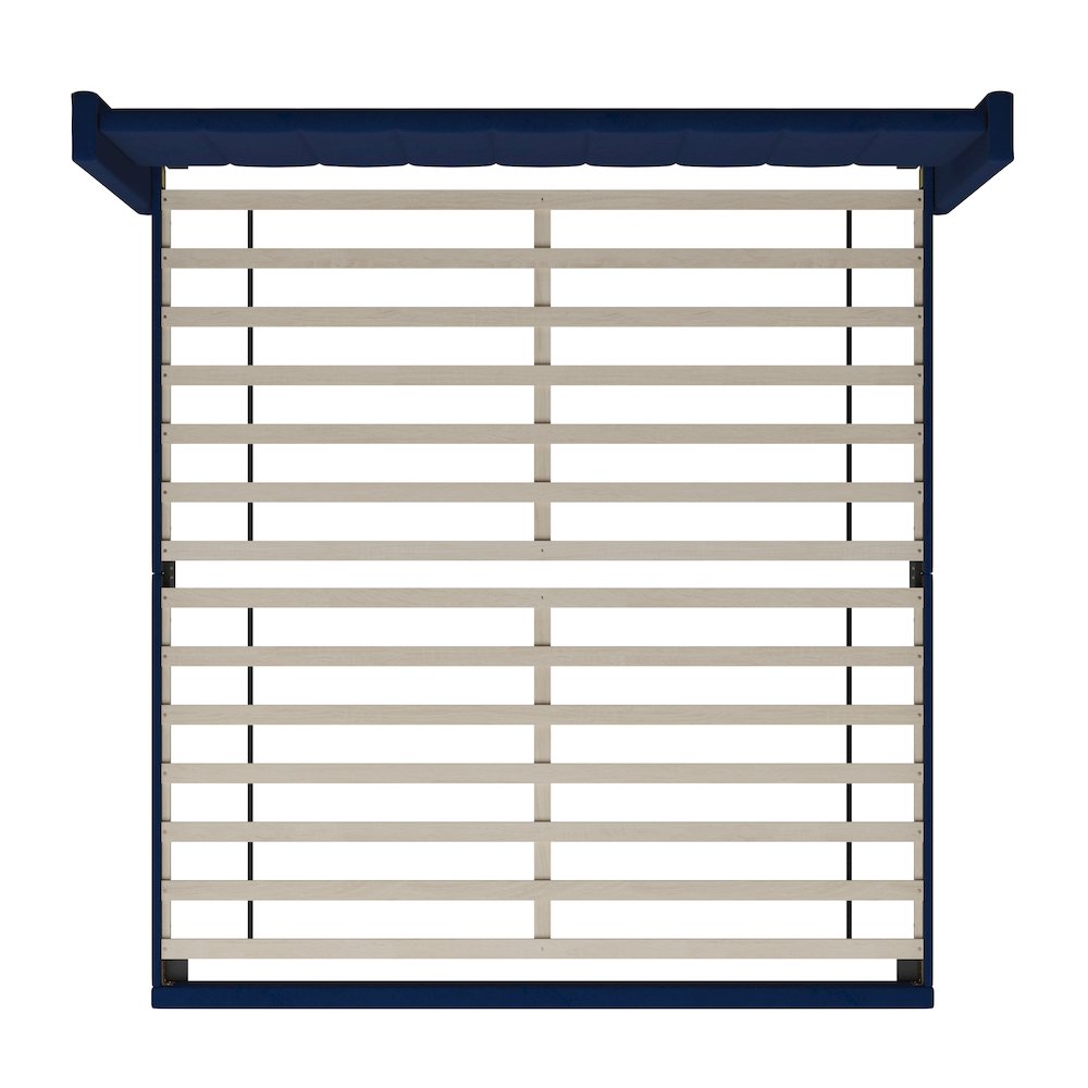 King Upholstered Platform Bed with Vertical Stitched Headboard, Navy Velvet. Picture 11