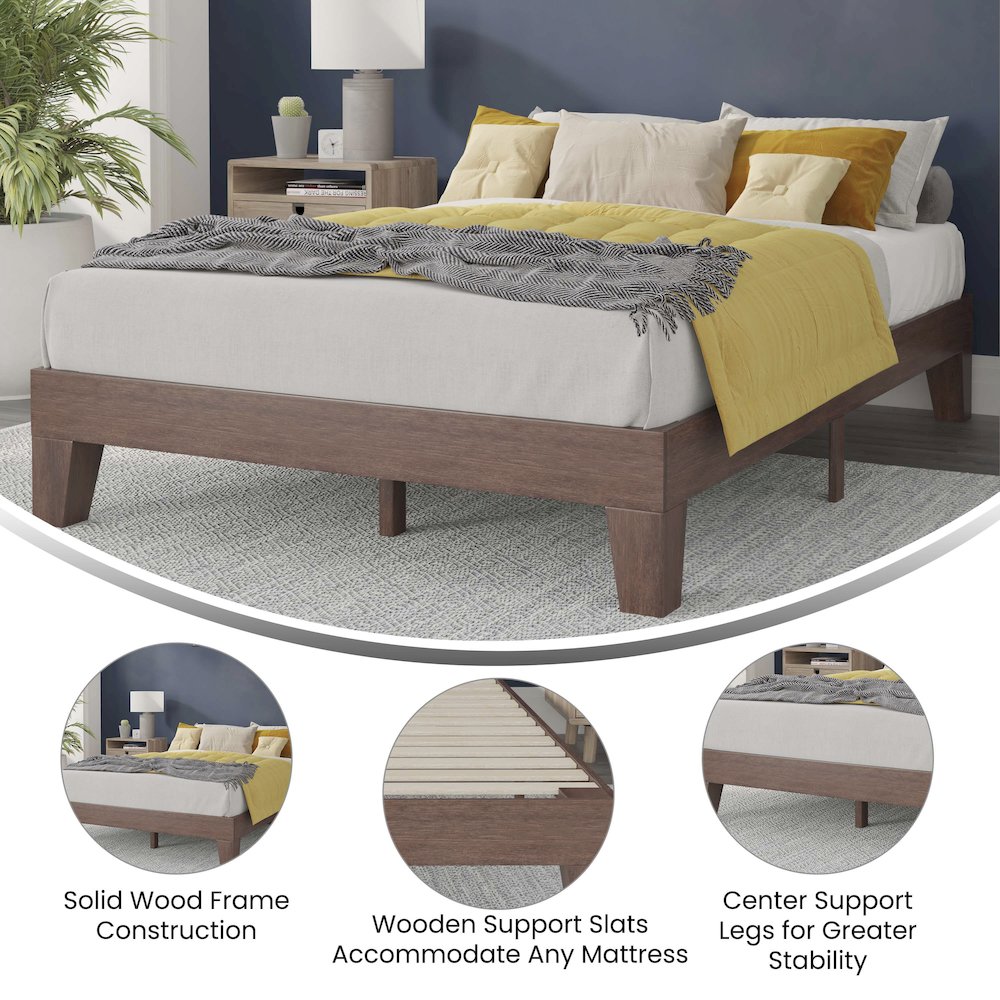 Wood Full Platform Bed with Wooden Support Slats, No Box Spring Required. Picture 4