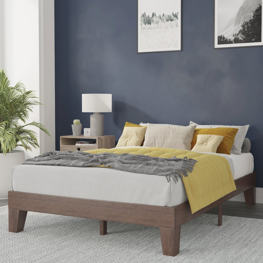 Wood Full Platform Bed with Wooden Support Slats, No Box Spring Required. Picture 2
