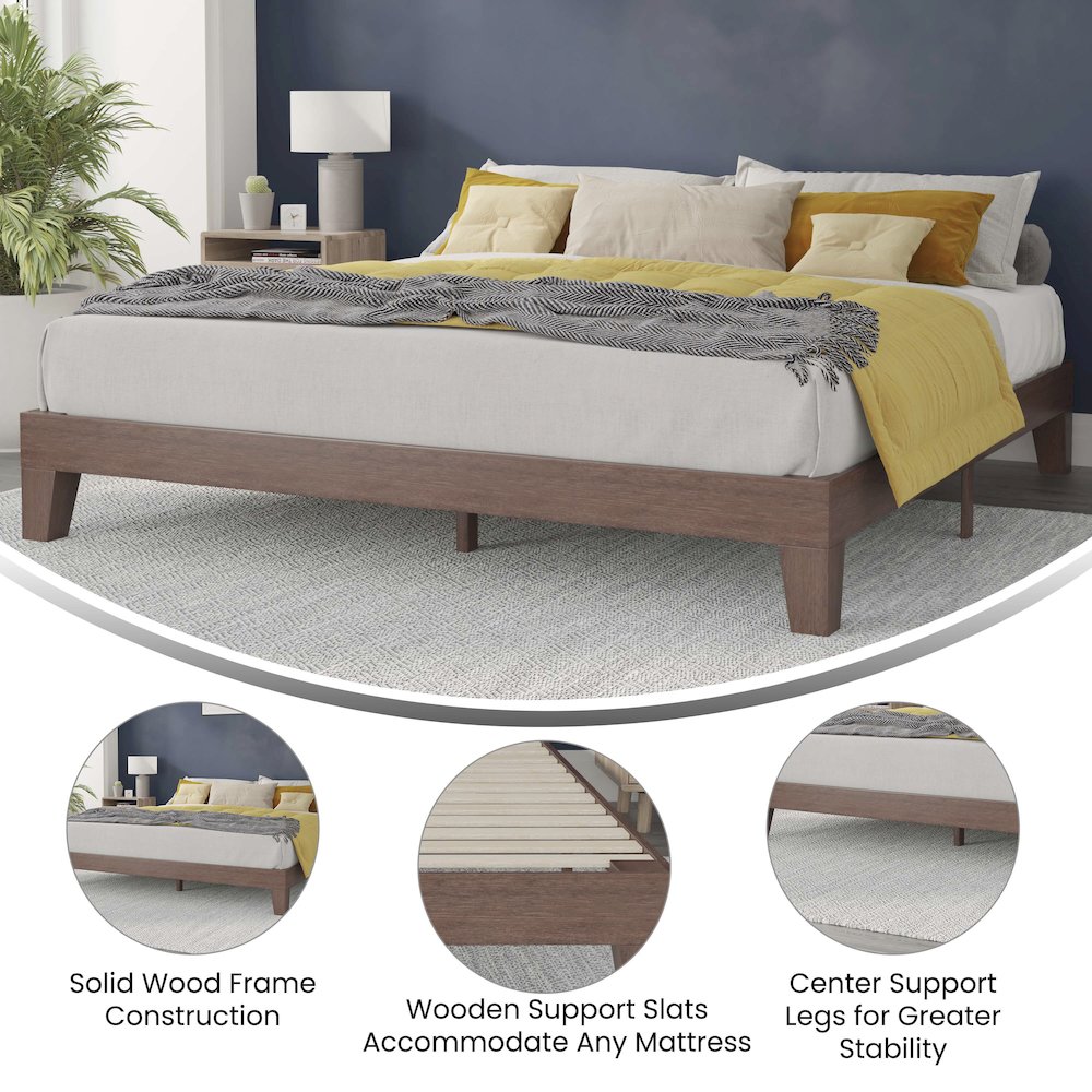 Wood King Platform Bed with Wooden Support Slats, No Box Spring Required. Picture 4