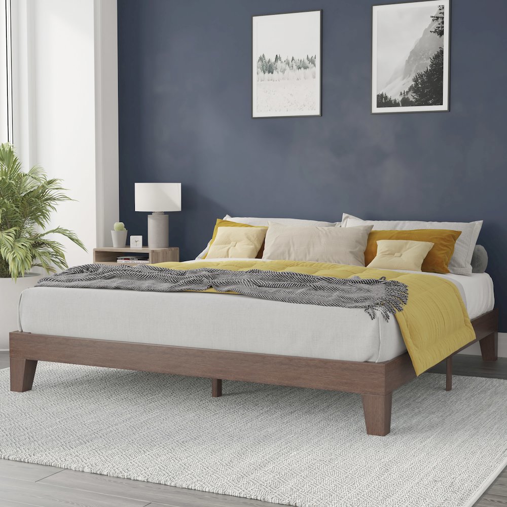 Wood King Platform Bed with Wooden Support Slats, No Box Spring Required. Picture 2