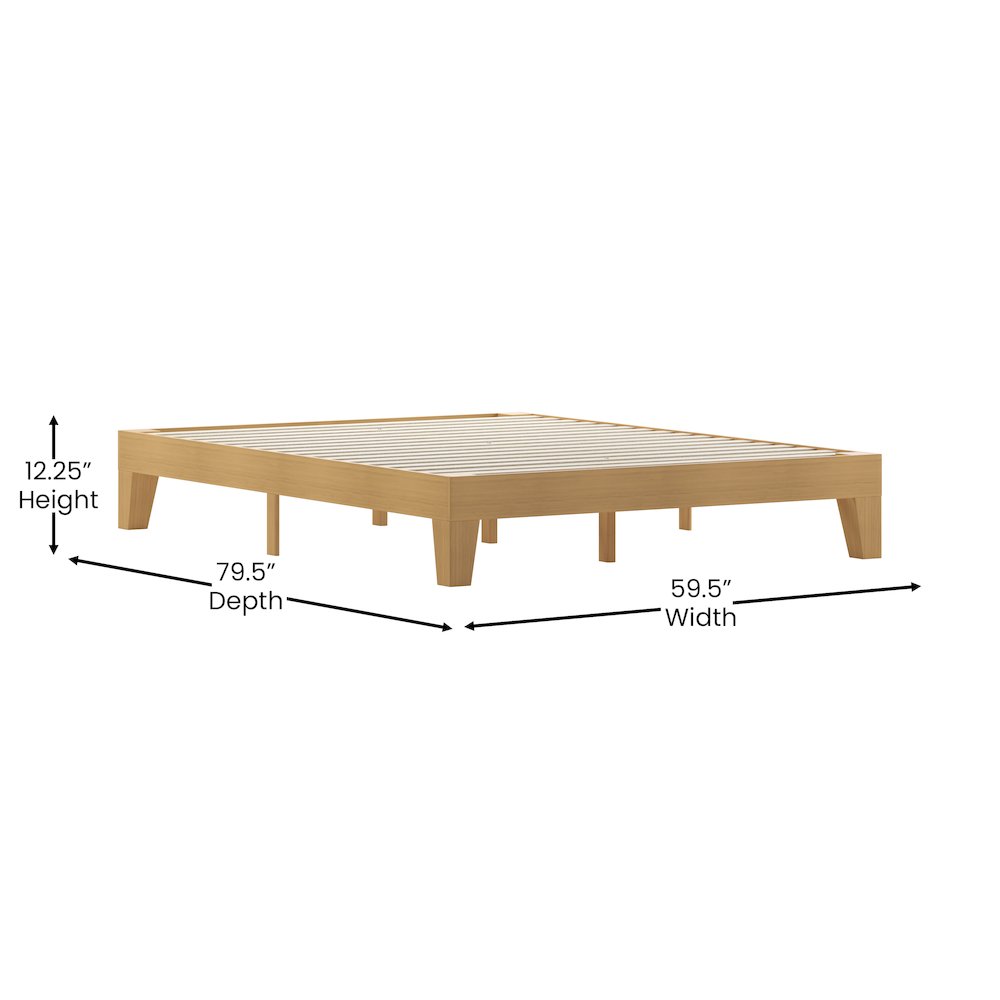 Natural Pine Finish Wood Queen Platform Bed with Wooden Support Slats. Picture 5