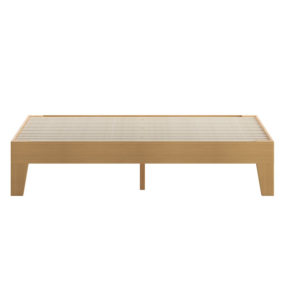 Natural Pine Finish Wood Queen Platform Bed with Wooden Support Slats. Picture 10