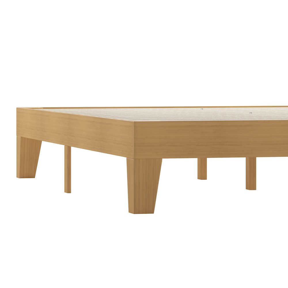 Natural Pine Finish Wood Queen Platform Bed with Wooden Support Slats. Picture 8