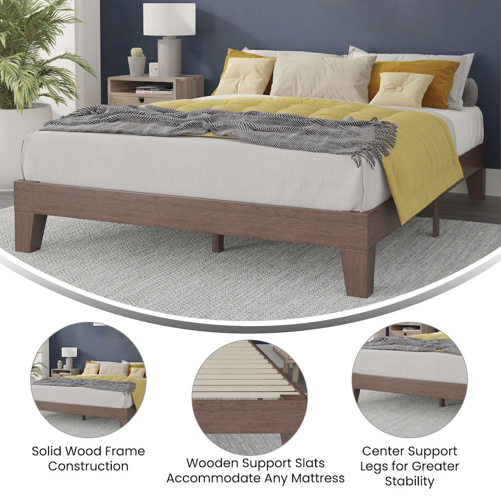 Wood Queen Platform Bed with Wooden Support Slats, No Box Spring Required. Picture 4