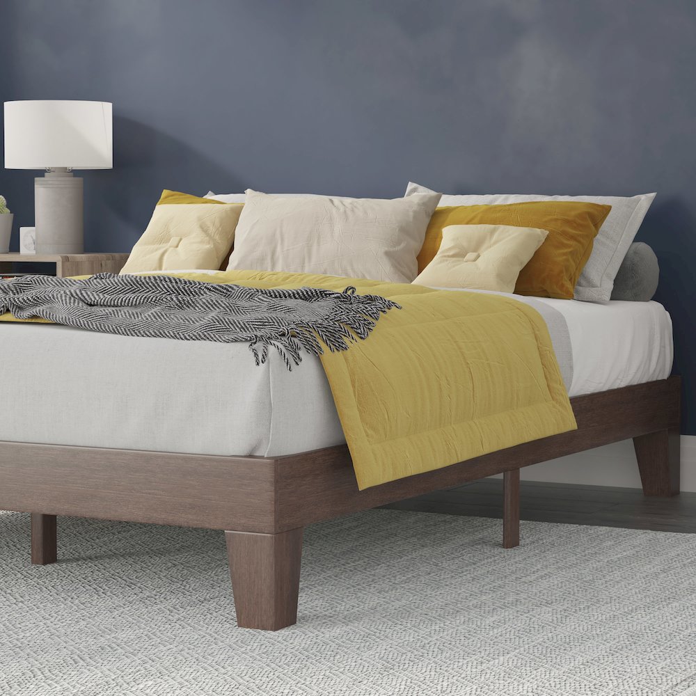 Wood Queen Platform Bed with Wooden Support Slats, No Box Spring Required. Picture 6