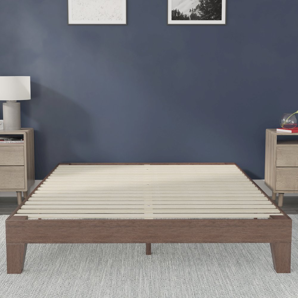Wood Queen Platform Bed with Wooden Support Slats, No Box Spring Required. Picture 7