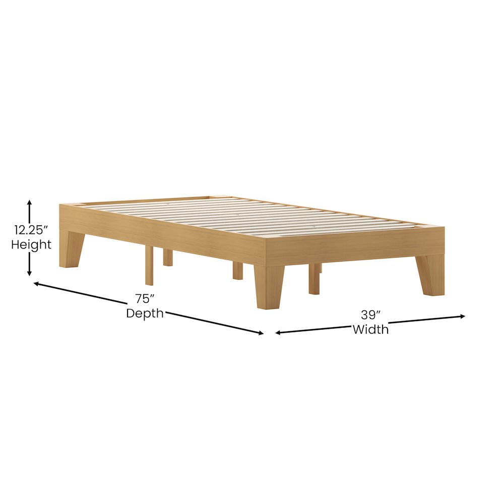 Natural Pine Finish Wood Twin Platform Bed with Wooden Support Slats. Picture 5