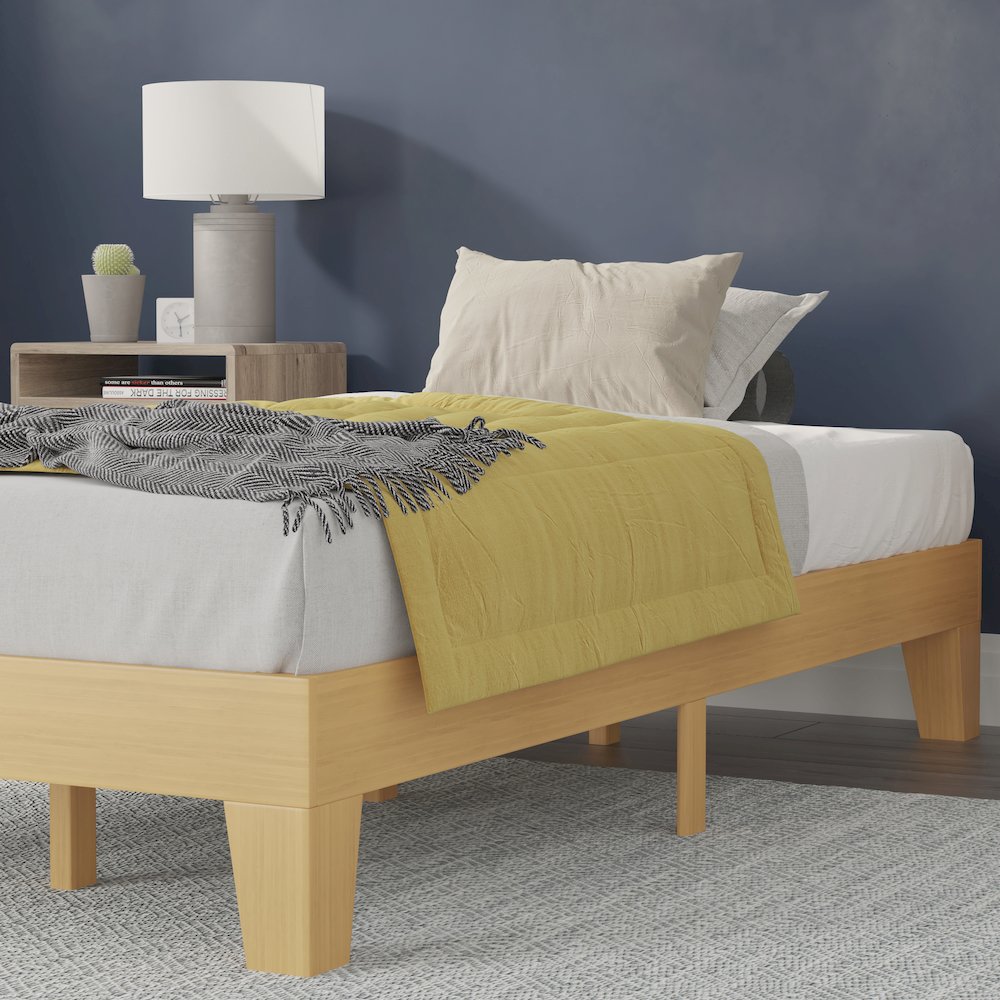 Natural Pine Finish Wood Twin Platform Bed with Wooden Support Slats. Picture 6
