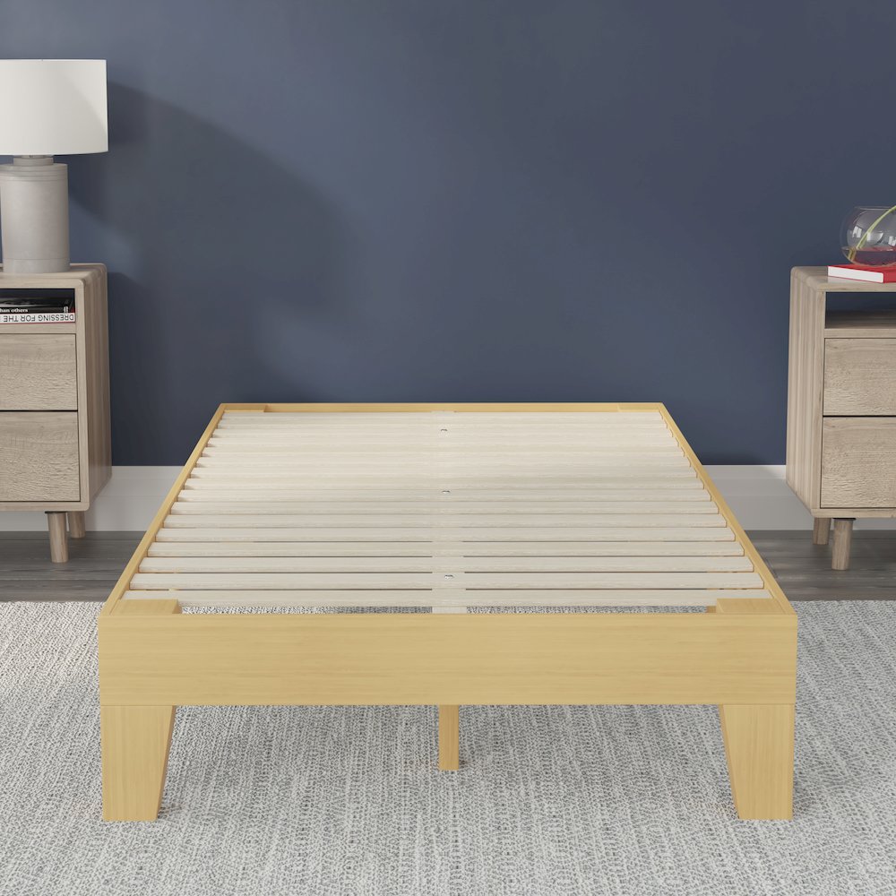 Natural Pine Finish Wood Twin Platform Bed with Wooden Support Slats. Picture 7