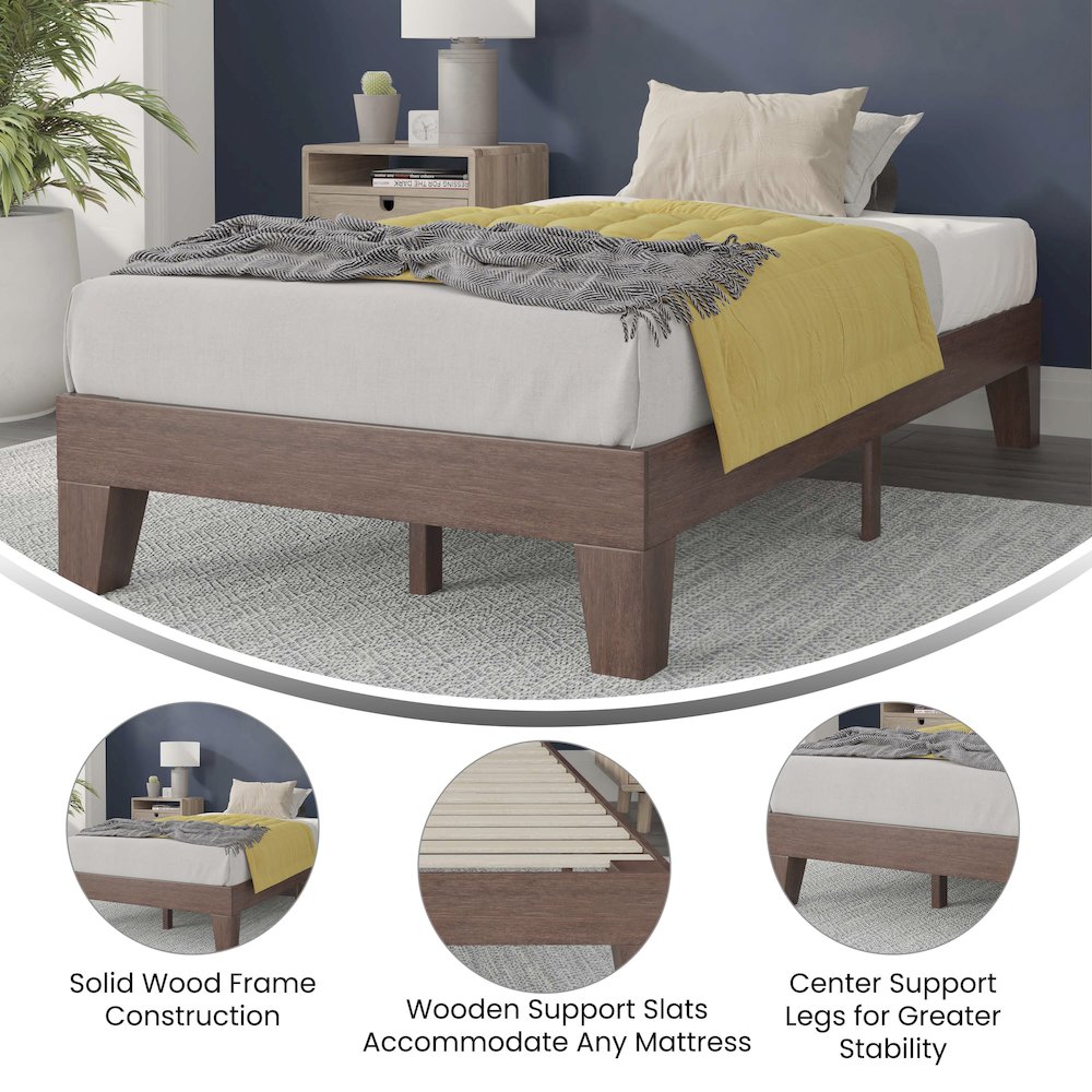 Wood Twin Platform Bed with Wooden Support Slats, No Box Spring Required. Picture 4