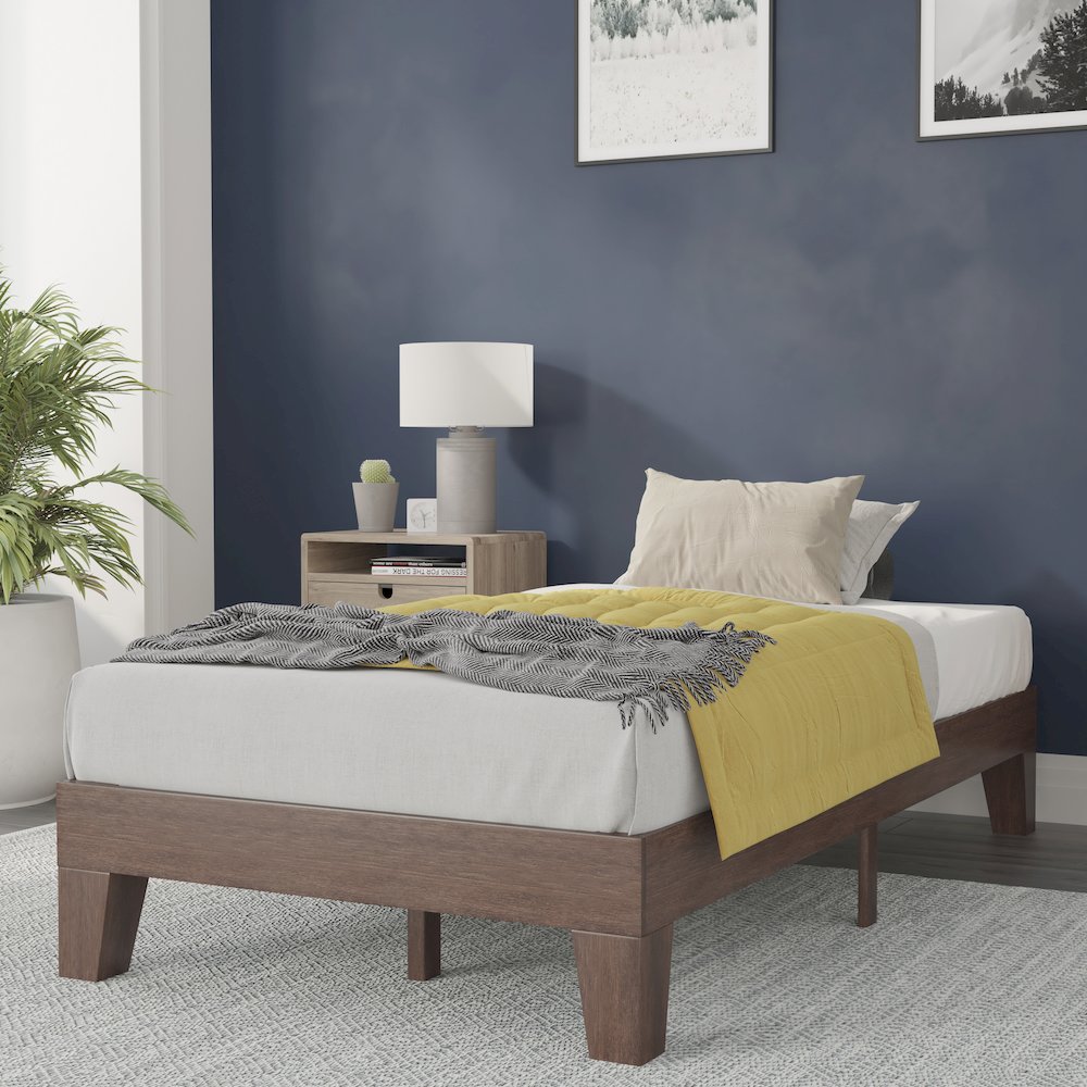 Wood Twin Platform Bed with Wooden Support Slats, No Box Spring Required. Picture 2