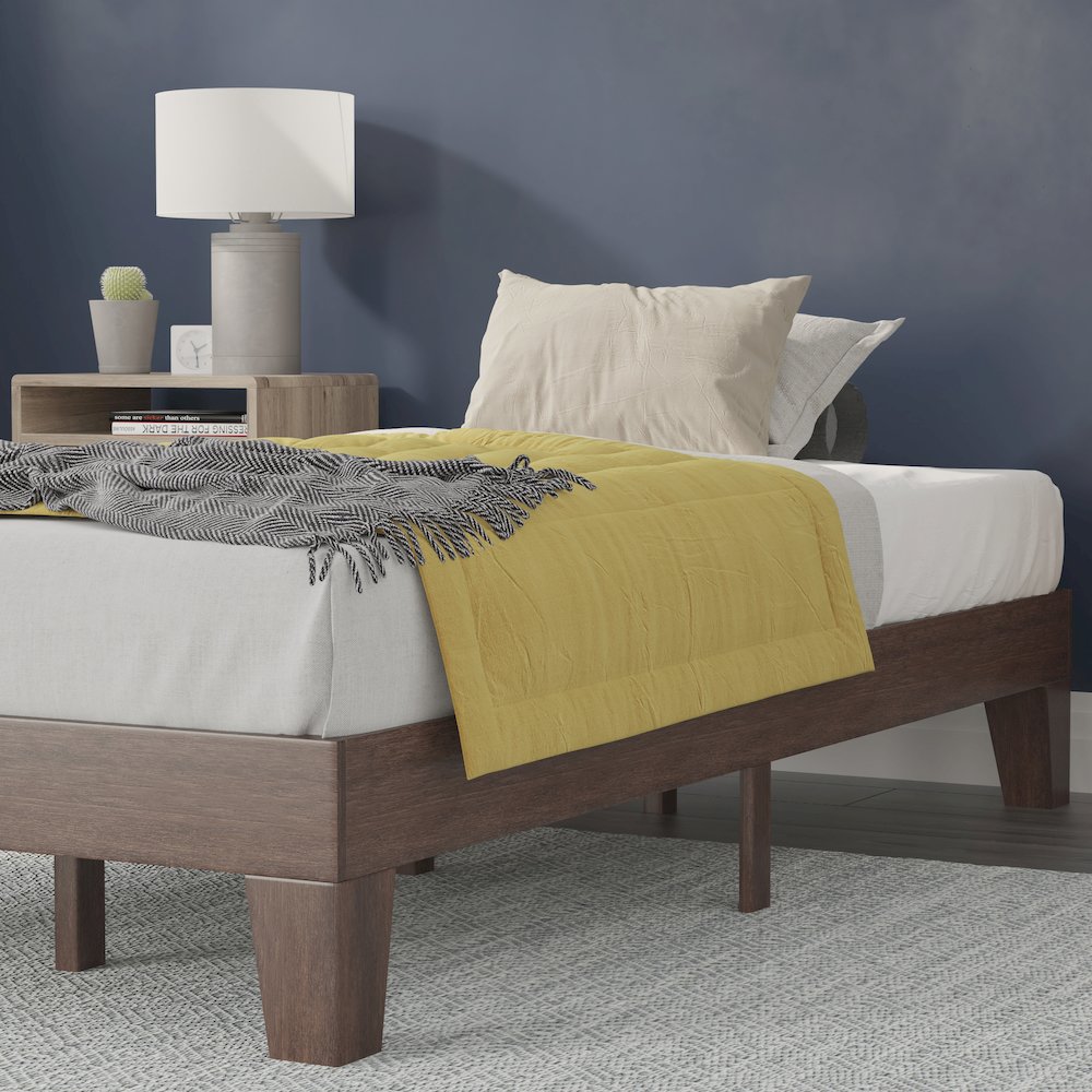 Wood Twin Platform Bed with Wooden Support Slats, No Box Spring Required. Picture 6